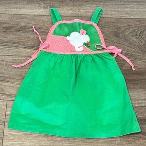 Girls 6 Vintage Easter Green and Pink Jumper Dress with Easter Bunny and Carrot